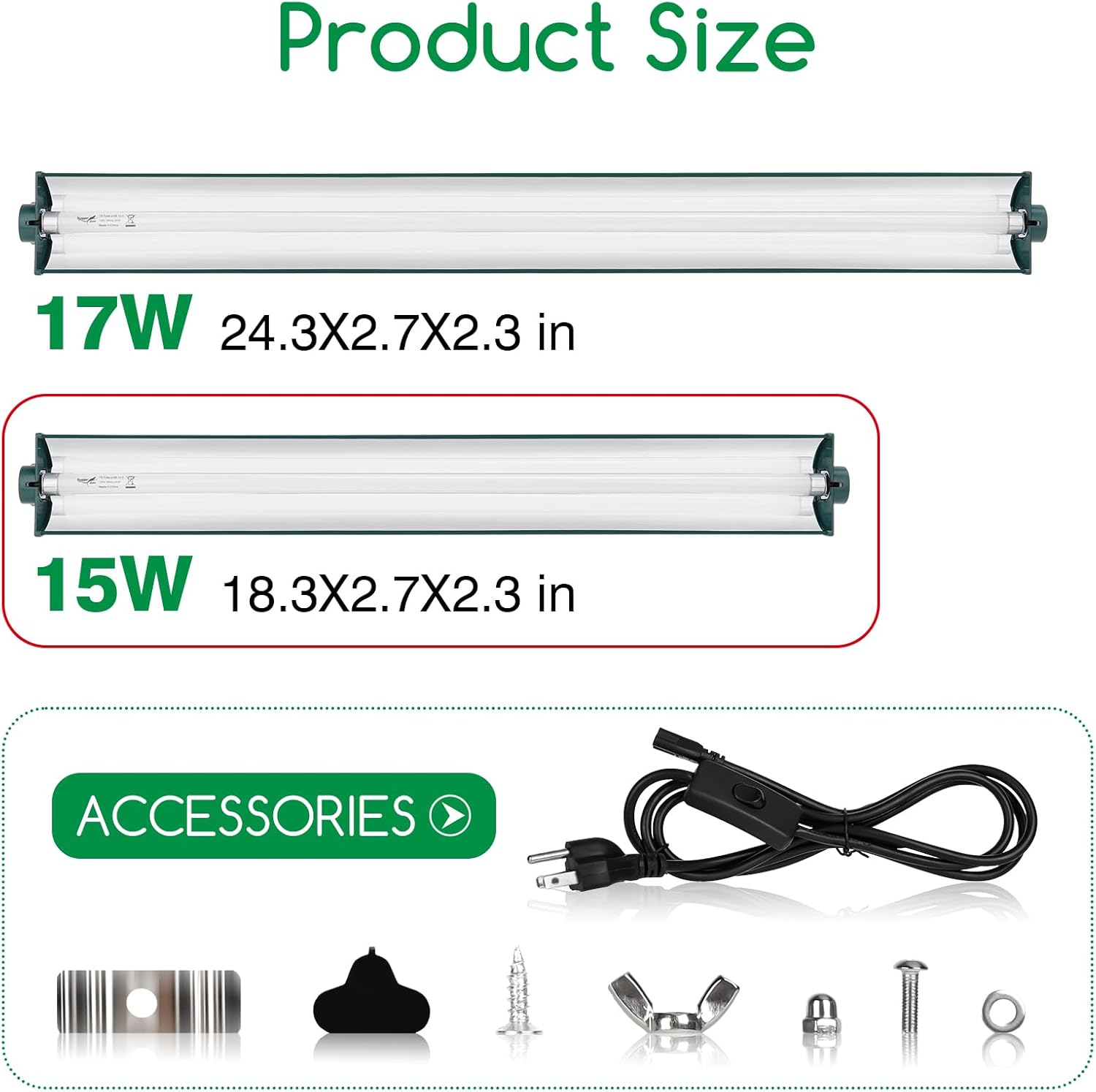 T8 Reptile Light Fixture Combo Kit 15W 18.3IN Green Fluorescent Tube 10.0 UVB Light Bulb for Bearded Dragon Lizards Tortoise 1 Count